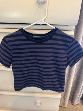 Brandy Melville Navy Striped Cropped Tee